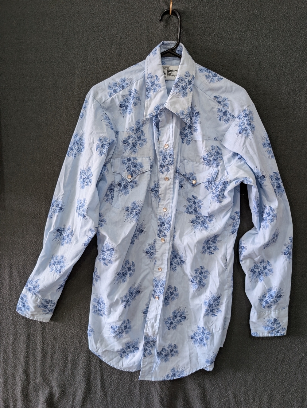 MWG Vintage Blue Floral Pearl Snap Western Shirt - Men's Size M